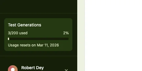 Usage quota display in the sidebar